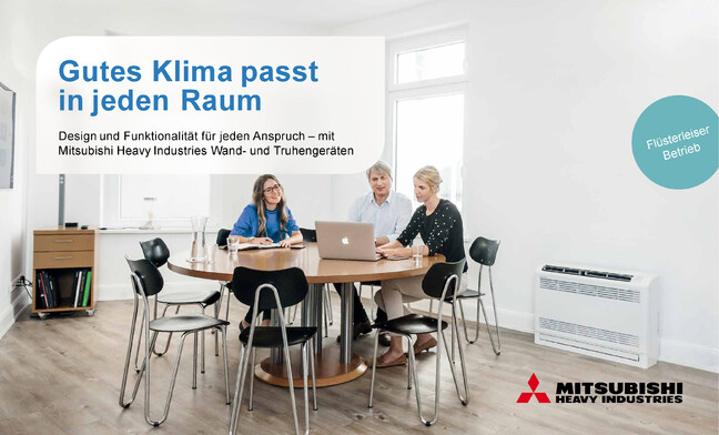 Downloadlink zum Prospekt für Wand- und Truhengeräte von S-Klima und Mitsubishi Heavy Industries.